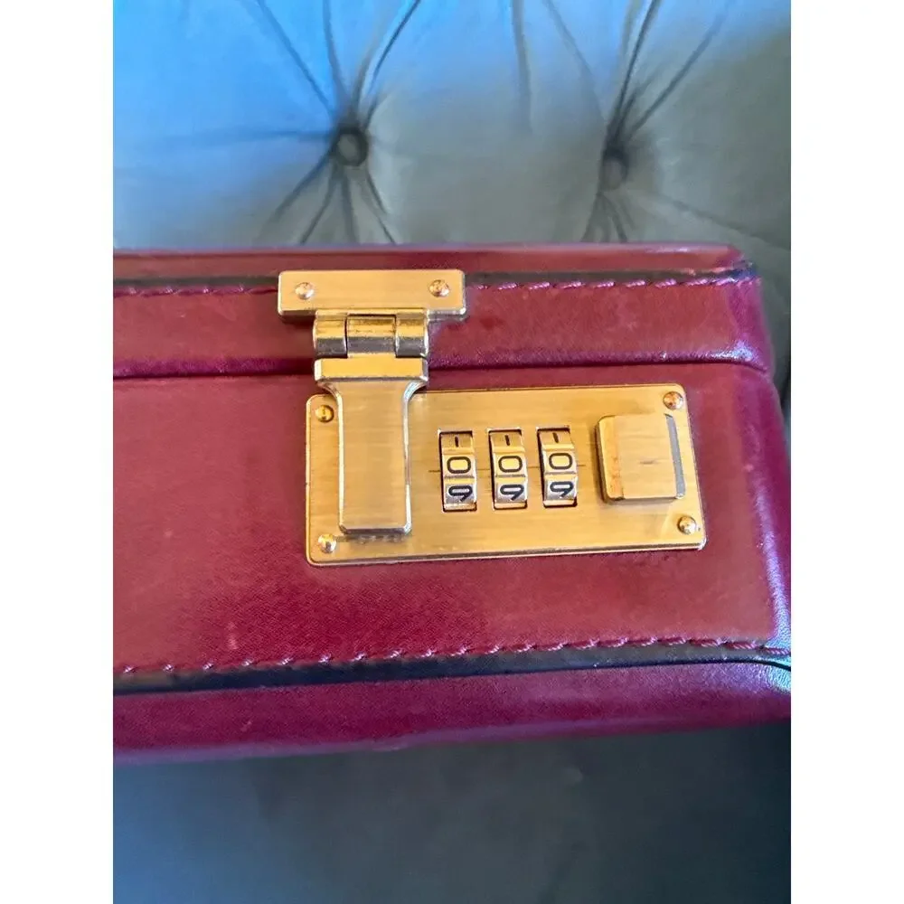 VTG attaché briefcase genuine leather brown burgundy gold tone locks hardware!